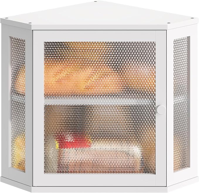 STDDRE Corner Bread Box Kitchen Countertop Extra Large Capacity Farmhouse Bread Box, Corner Countertop Storage, Double Layer Bread Holder (White, Large)