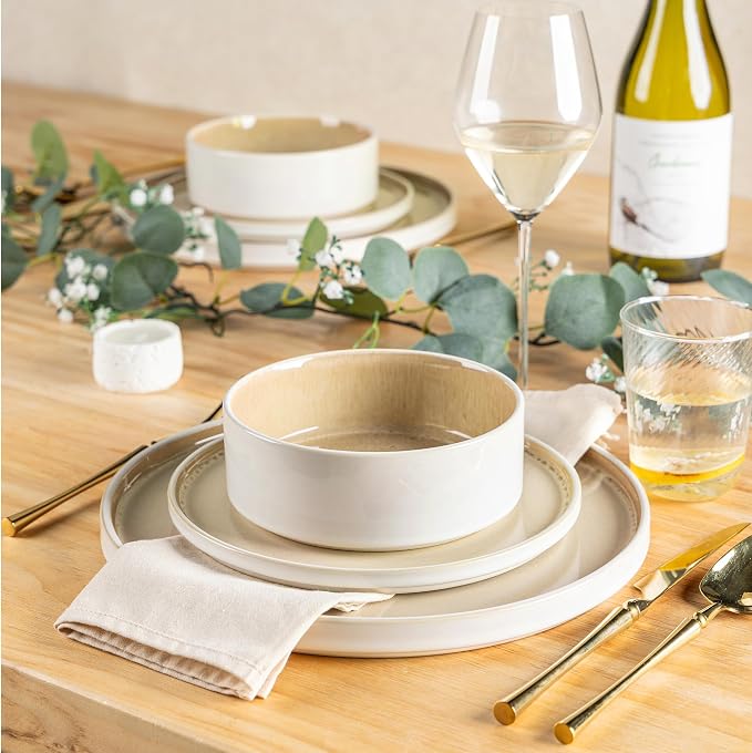 AmorArc Ceramic Dinnerware Sets for 8,24 Piece Plates and Bowls Sets Dishes | Stoneware Handmade Reactive Glaze Dishes Set | Highly Chip and Crack Resistant | Dishwasher & Microwave Safe