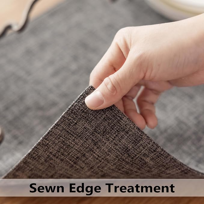 Demetex Grey Linen Placemats Set of 8 Stain Resistant Fabric Place Mats Classic Plate Mats for Kitchen Dining Table Decor, 13x19 inch, Dark Grey