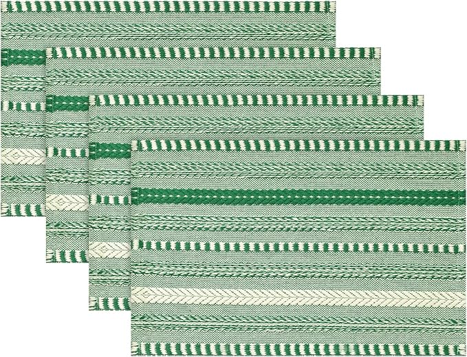 Artoid Mode Emerald Farmhouse Woven Braided Stripe Placemats Set of 4,12x18 Inch Seasonal Holiday Table Mats Party Kitchen Dining Decoration