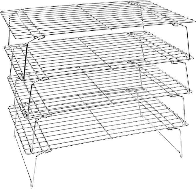 4-Tier Stackable Cooling Racks for Baking, 100% Stainless Steel Wire Rack, Oven Safe Baking Rack, Oven Rack for Pizza, Cake, Bread, Cooling Rack for Cooking and Baking, Cookie Rack 15x10