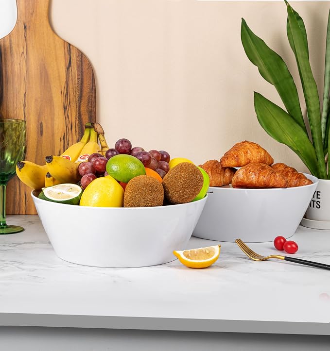 11.5 inch Melamine Large Mixing Bowls, Serving Bowls for Fruits, Popcorn, Chips, Salad, Condiments, Shatter Resistant, Set of 2 White