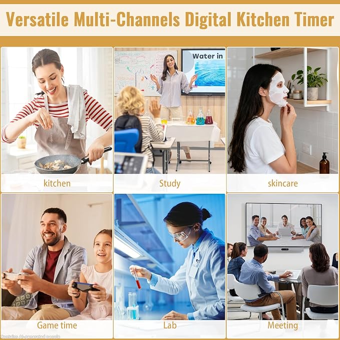Digital Dual Kitchen Timer, Multiple Channels Countdown Timer | 4-Groups Timer with Magnetic-Back Memory-Preset Large Display Adjustable Alarm Volume, 3A Battery Included, Ideal for Cooking