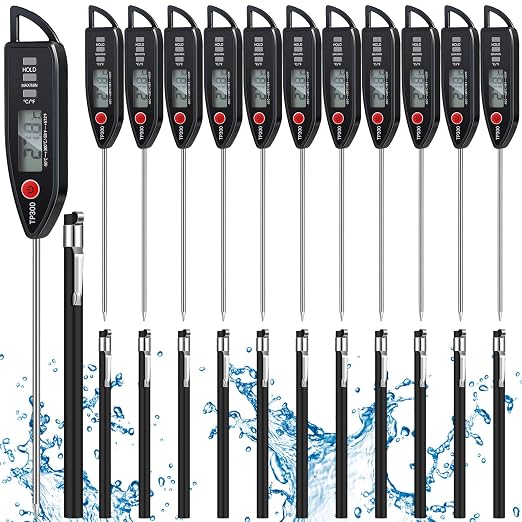 12 Set Digital Food Thermometer Long Probe Instant,Black | Waterproof for Water, Liquid, Candle and Cooking Meat Thermometer Read for Kitchen BBQ Grill Candy