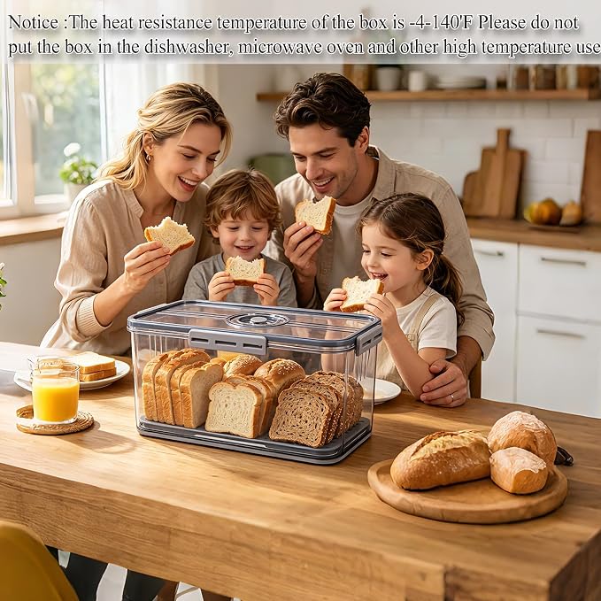 Honbuty Bread Box Bread Boxes for Kitchen Counter Airtight,Time Recording Bread Storage Container with Lid, Bread Keeper for Homemade Bread, Toast, Bagel, Donut and Cookies, Grey,Gifts for Mom Dad