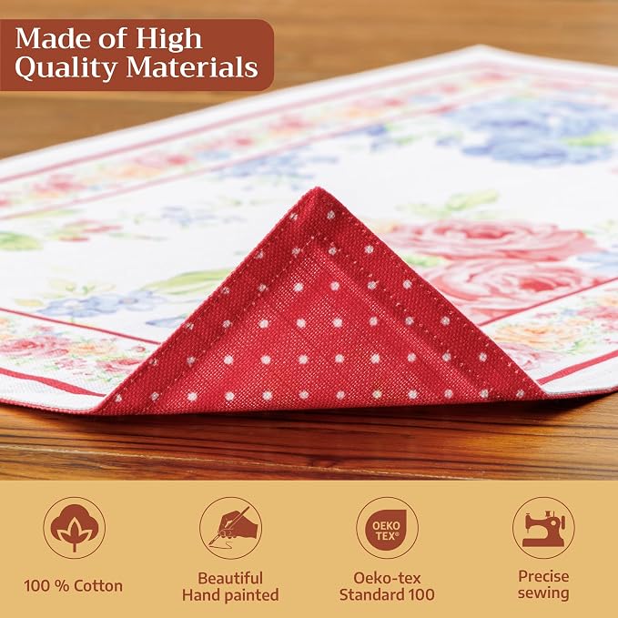 Maison d' Hermine Placemats Set of 4 Reusable 100% Cotton (13"x19") | Cloth Place Mats Washable Table Mats for Kitchen Dining Party Wedding Hotel Home Restaurant Spring Summer - Vintage Floral