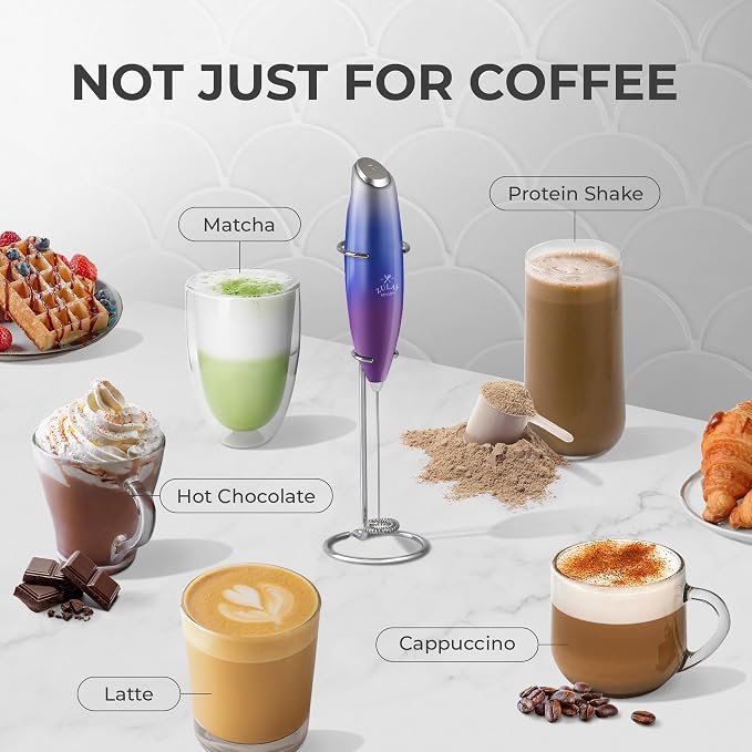 Zulay Kitchen Powerful Milk Frother Wand With Duracell Batteries - Ultra Fast Handheld Drink Mixer - Electric Whisk Foam Maker for Coffee, Lattes, Cappuccino & Matcha - Z1 Motor - Firework