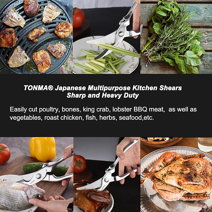 TONMA Poultry Shears, Made in Japan, 10" Japanese Kitchen Shears Heavy Duty | Restaurant-Grade Stainless Steel Kitchen Scissors, All-Purpose Cooking Scissors for Turkey, Chicken, Crab, Dishwasher Safe