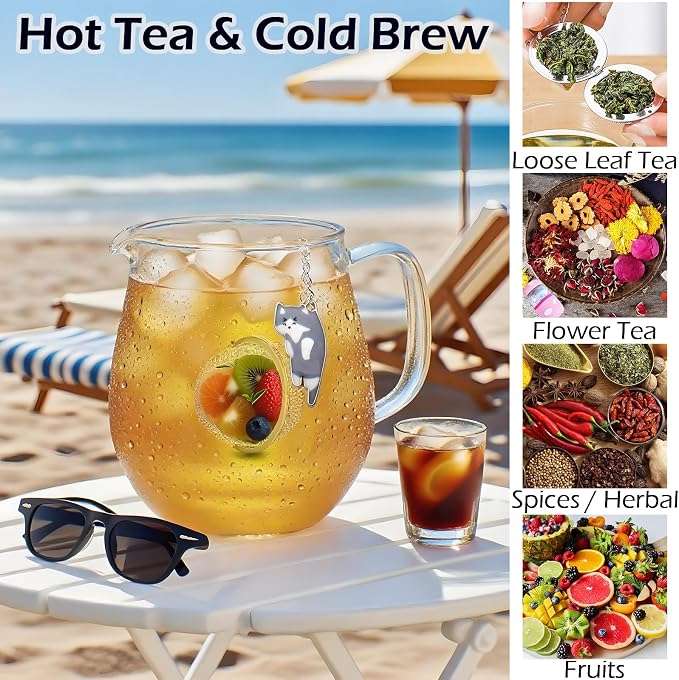 Cat Tea Infuser Set 2PCS, Loose Leaf Tea Strainers with Cute Alloy Charm, Stainless Steel Mesh Steeper for Flower Fruits Spices Herbal Tea and Cold Brew