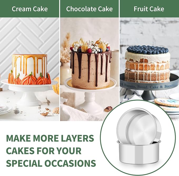 TeamFar 5 Inch Cake Pan Set of 2, Stainless Steel Layer Cake Baking Pan | Small Layer Cake Tins, Round Bakeware for Birthday Wedding Party, Non-Toxic & Healthy, Mirror Finish & Dishwasher Safe