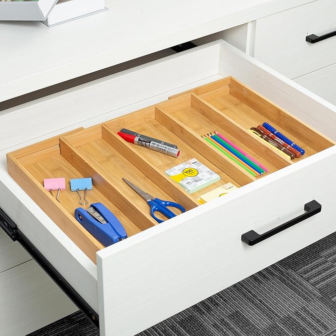 Utoplike Bamboo Expandable Kitchen Drawer Organizer Silverware Utensil Tray | Cutlery Holder, Drawers Divider for Large Utensils, Flatware, Knives, Spatulas in Kitchen, Office, Adjustable 3-5 Slots