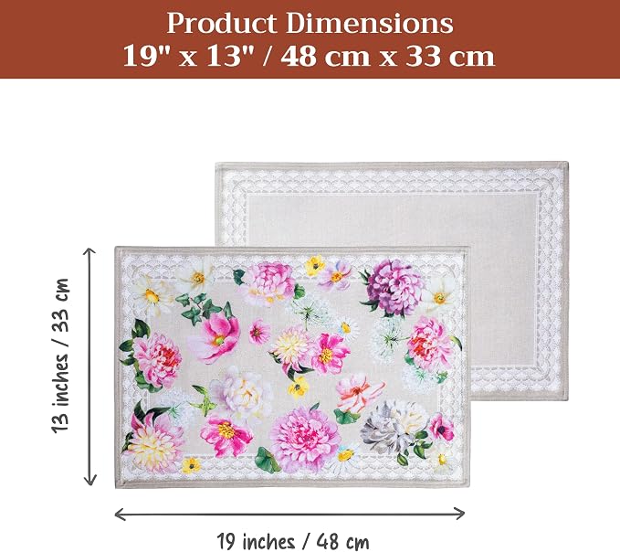Maison d' Hermine Placemats Set of 4 Reusable 100% Cotton (13"x19") | Cloth Place Mats Washable Table Mats for Kitchen Dining Party Wedding Hotel Home Restaurant Spring Summer - Pivoine