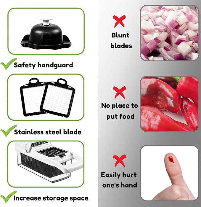 Vegetable Chopper,25 in 1 Multifunctional Food Chopper with Container,Kitchen Vegetable Slicer Dicer Cutter,Veggie Chopper Fruit Salad Potato,13 Blade Stainles Steel Blades（White）