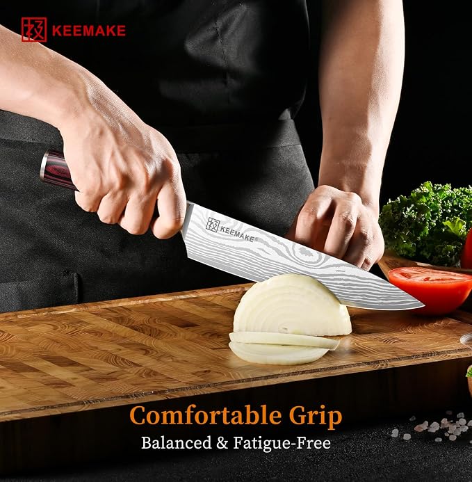 8" Chef Knife, Ultra Sharp Kitchen Knife with Ergonomic Handle | Japanese High Carbon Stainless Steel, 12° Bevel Angle, Professional Cooking Gadgets with Gift Box for Men and Women