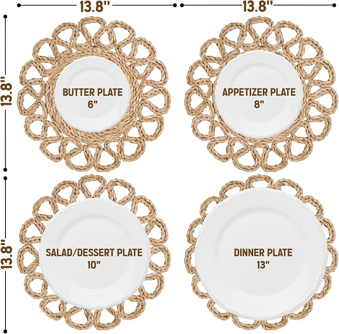 13.8" Corn Husk Woven Round Placemats Set of 4 - Wicker Boho Farmhouse Placemats - Rattan Table Mats Like Water Hyacinth for Dining Table, Wedding, Home, Christmas, Party