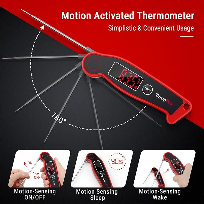 TempPro TempSwift 0.5 Sec Instant Read Digital Meat Thermometer Waterproof | Cooking Thermometer with Auto-Rotating Backlit Display, Food Thermometer for Grill, BBQ, Smoker, Fry, Candy, NSF Certified