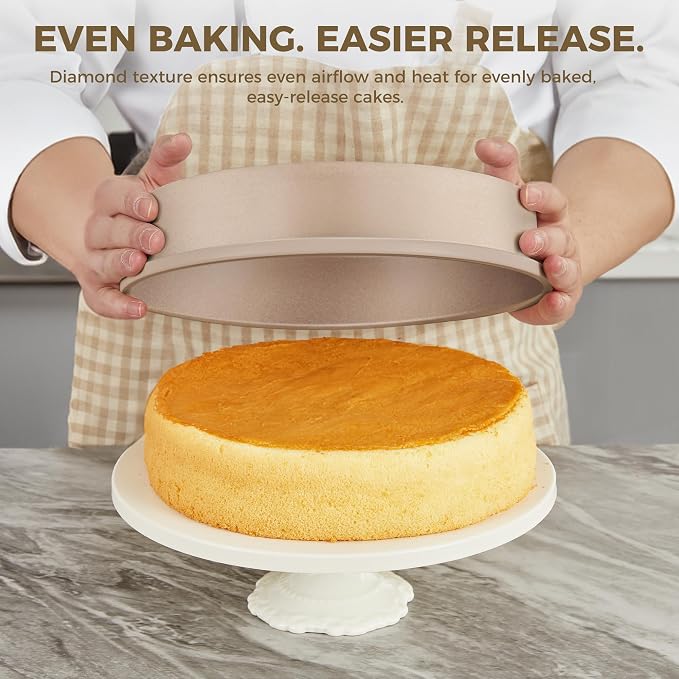 Ceramic Nonstick 9” Round Cake Pans, Heavy-Duty Aluminized Steel | Non-Toxic 9 Inch Round Cake with Diamond Texture, Cake Pans 9 Inch Round for Baking Cheesecake, Cream, 2-Pack