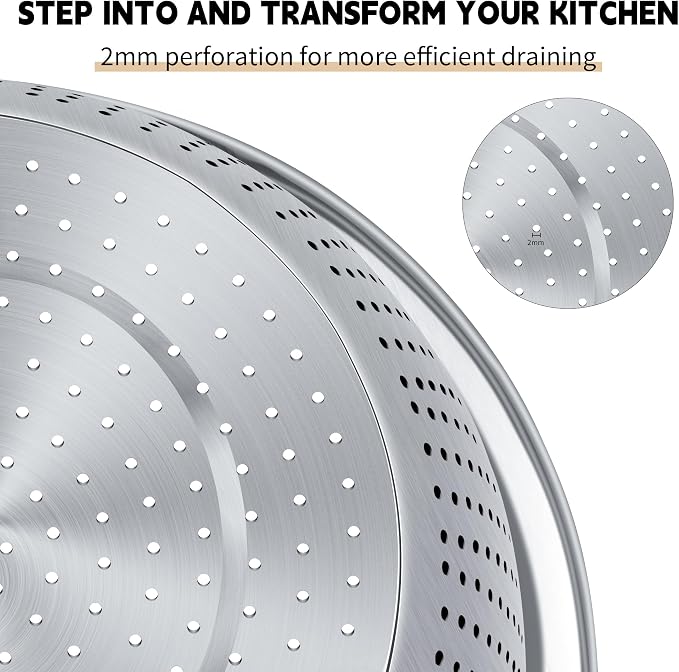 Gulex Colander Stainless Steel 4-quart with Bowls,Strainer for Kitchen(2PC)