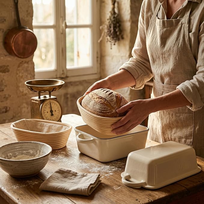 5 Quart Enameled Cast Iron Bread Pan with Lid, Dutch Oven for Sourdough Bread Baking, Large 12.6" Loaf Pan for Homemade Artisan Bread, Oven Safe for Crispy Crust & Fluffy Interior (Cream White)