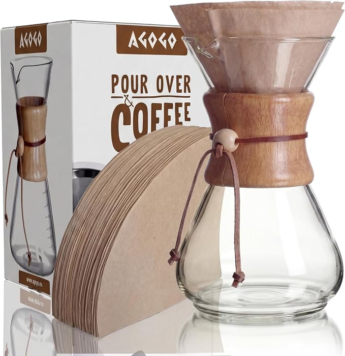 AGOGO Pour Over Coffee Maker Set, 28oz Slim Style, 50 Paper Filters | Barista kit for home kitchen, Cafe, Camping & Office; 20oz-40oz Classic, Slim, Diamond styles; Includes brush & towel.
