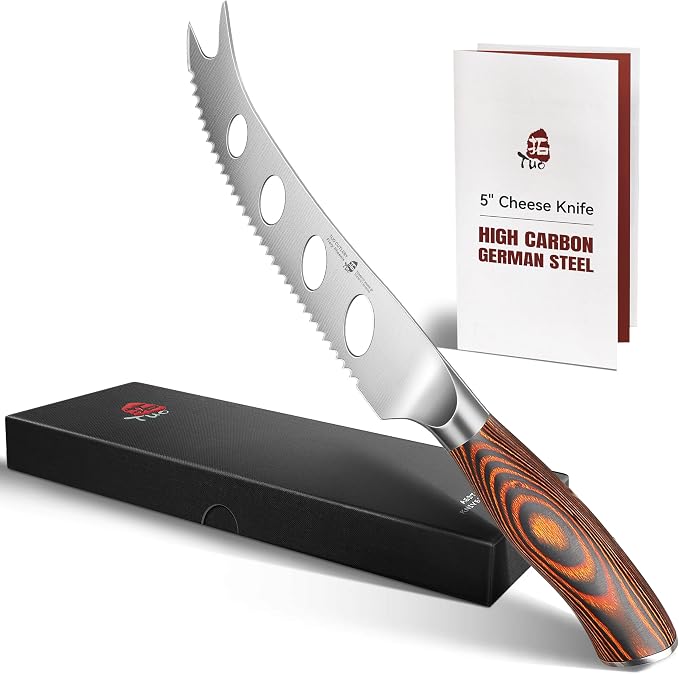 TUO Cheese Knife, Tomato Knife 5.5" Serrated Blade, High Carbon German Steel, Mutil-Use Non Stick Design, Pakkawood Handle - Fiery Phoenix Series