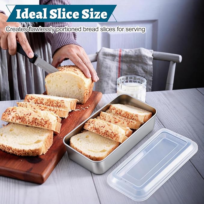 TeamFar Loaf Pan for Baking Bread, 9 x 5 Inch Bread Loaf Pan with Lid | Stainless Steel Meatloaf Pan Tin for Homemade Bread, Brownies, Meal Prep, Storage, Healthy & Dishwasher Safe