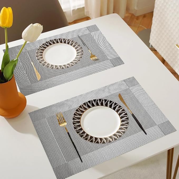 Vinyl Placemats Heat-Resistant Table Mats Washable Easy Clean Plastic Placemats for Dining Table Set of 8 (Gray)