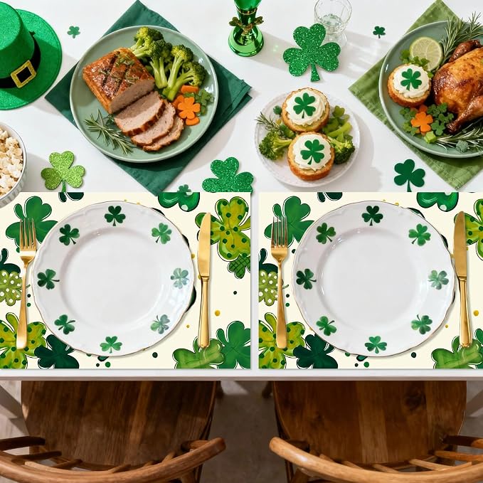 50PCS St. Patrick's Day Disposable Paper Placemats, Lucky Irish Decorative | Shamrock Clover St. Patrick's Day Party Dinner Table Decorations