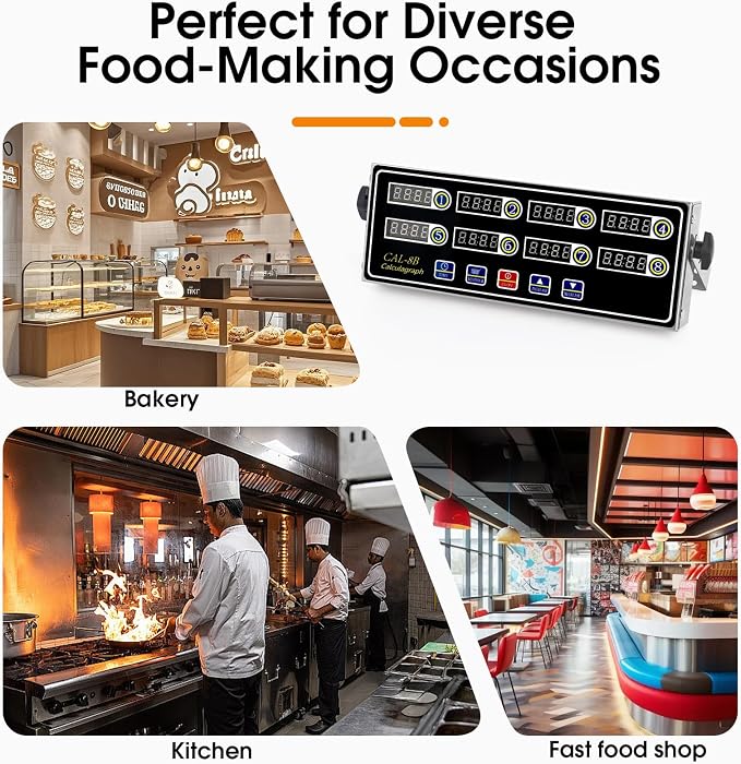 8-Channel Kitchen Timers for Cooking, Commercial Digital Timer with Independent Countdown Timers, Adjustable Volume, Stainless Steel Cooking Timer for Food Fryer, Restaurants, Baking