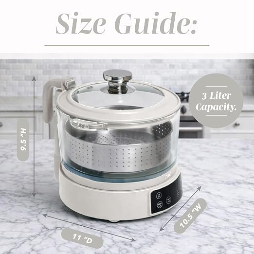 COOK WITH COLOR Glass Mini Low Carb Rice Cooker – Holds 2 Cups Raw/Makes 6 Cups Cooked with Auto Lift Filter Basket, Hotpot & Steamer for Rice, Grains, Digital Panel with Keep Warm, Cream