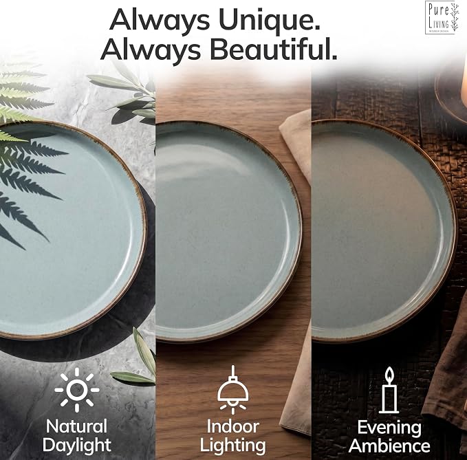 Stoneware dinnerware set 8 persons Rustic 32 pcs - Rustic design dinnerware set, dishwasher safe - Bowl and plate set - Pure Living dinnerware in smoky blue…