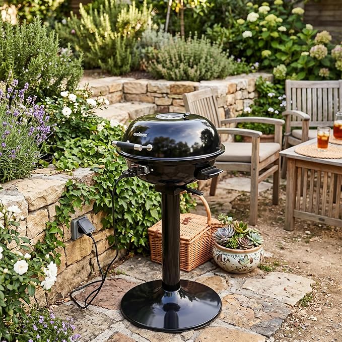 Electric Grill, CUSIMAX Electric Indoor/Outdoor Grill, 1600W Portable BBQ | with Lid for Indoor & Outdoor Use, Adjustable Heat, Removable Stand Grill for Cookouts, BBQ Gatherings, Small Spaces