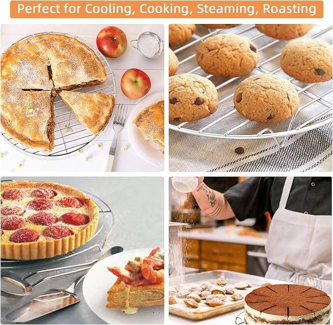 7 Inch Round Cooking Rack Air Fryer Rack Cooking Steaming 304 Stainless Steel Round Rack Cross Wire w Stand Cookware for Air Fryer Pressure Cooker Canning 2Pcs(2,7Inch)