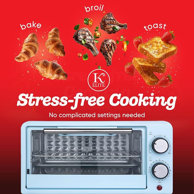 Kitchen Elite 4-Slice Countertop Toaster Oven, Stainless Steel Tray, Blue