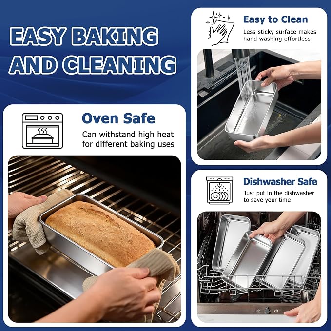 TeamFar Loaf Pans for Baking, 9 x 5 Inch Stainless Steel Loaf Bread Pans | Bread Pans Tins for Homemade Bread/Brownies, Healthy & Sturdy, Oven & Dishwasher Safe - Set of 12