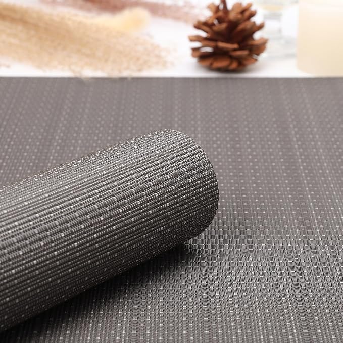 Myir JUN Placemats Set of 8 Kitchen and Dining Table Placemats | Vinyl Placemats Place Mats Indoor/Outdoor Set of 8 Washable Table Mats Non-Slip Place mats for Dining Table, Dark Gray