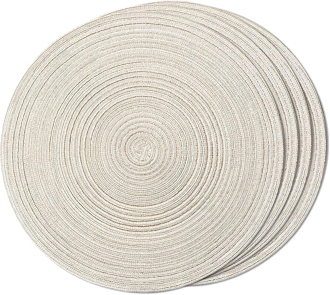 FunWheat Round Braided Placemats Set of 4 Place mats for Dining Tables Woven Heat Resistant Table Mats 15 inch (E Beige, 4pcs)