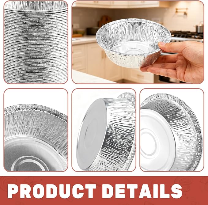 100 Pack 5" Round Tart Pie Foil Pans Disposable Aluminum Foil Tart & Pie Tins for Baking,Cooking,Storage or Reheating