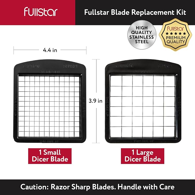 Fullstar Blade Replacement Set For Select Fullstar Vegetable Chopper Models | 2 pc Insert Set, Large Dicer for Potatoes & Apples, Small Dicer for Onions & Tomatoes, 3.9 x 4.4 inches