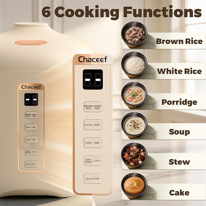 CHACEEF 1.2L Small Rice Cooker, 2 Cups Uncooked Portable Mini Rice Cooker | Smart Control, Non-Stick Pot, 24H Timer & Keep Warm, Multifunction for Soup, Oatmeal & Grain, Ideal for Dorm, Office & Travel