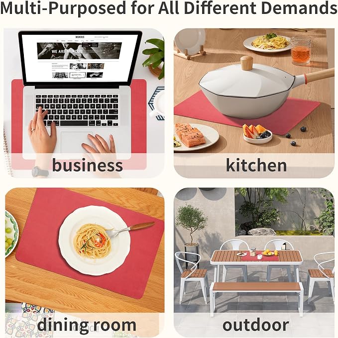 Maxpearl Faux Leather Placemats Set of 8, Easy to Clean, Light Red | Waterproof - Heat Resistant - Non Slip - Wipe Clean Dining Table Place Mats, Suitable for Indoor & Outdoor Use, 17''×12''