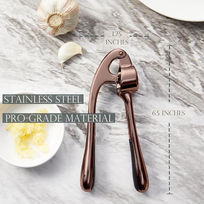 Premium Garlic Press, Professional Garlic Mincer, Easy to Squeeze and Clean, Rust Proof, Efficient Ginger Crusher - Antique Copper