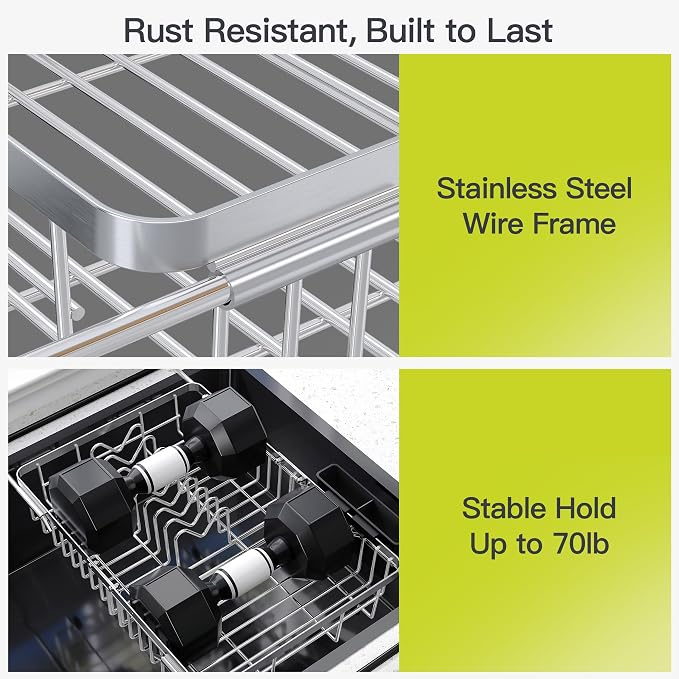 JASIWAY Expandable Dish Drying Rack Over the Sink with Utensil Holder | Stainless Steel Adjustable Dish Driainers for Small Kitchen, Counter Space Saving, Fast Drain, Rustproof, For Apartment, RV
