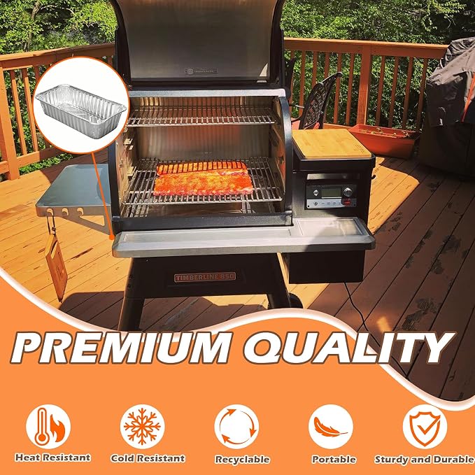 Grease Drip Pan Liners for Traeger Timberline 850 & 1300 Grills, 30-Pack | Replaces Traeger BAC404 & BAC582; fits Timberline 850/1300 Gen 1&2; 8.7"x4.6" foil liners; no trimming needed; 30-pack