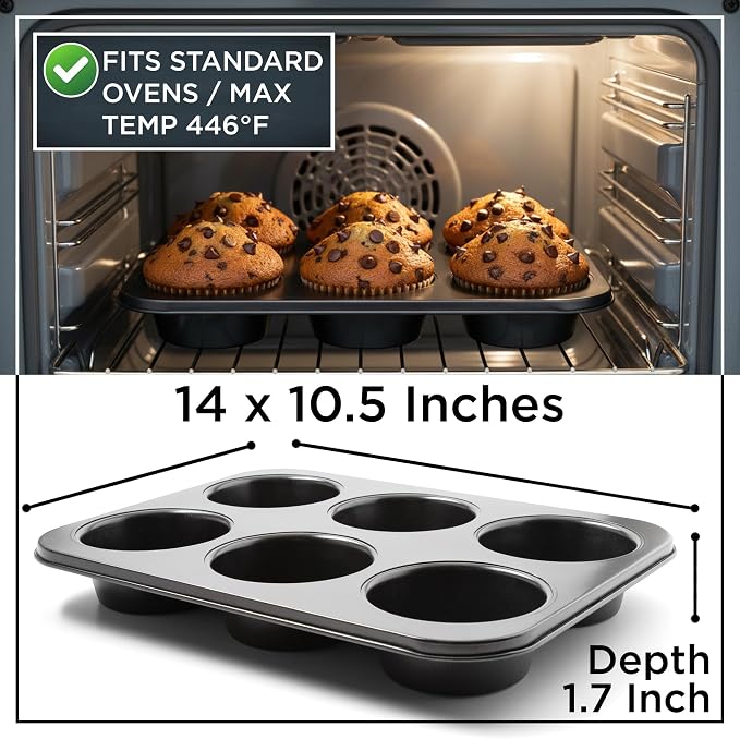 Wrenbury Jumbo Muffin Pan 4" Cup - Nonstick XL Deep Muffin Pan for Baking | 6 Cup - Oversized Extra Large Cupcake Mold - Dishwasher Safe - PTFE Free - 446°F Oven Safe