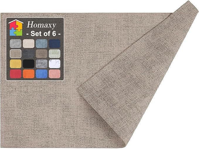 Homaxy PU Faux Leather Placemats for Dining Table, Set of 6, Light Brown | Waterproof Wipeable Washable Table Mats, Easy to Clean Anti-Slip Place Mats, 11.8" x 17"