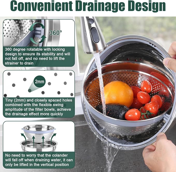 TeamFar Mixing Bowls with Colander, Stainless Steel Salad Bowls, Black | 4.6/ 3/ 1.5 QT Nesting Bowls Rotatable Fruit Strainer, with Lids & 3 Graters, Non-Slip Bottom & Visible Lid, Dishwasher Safe