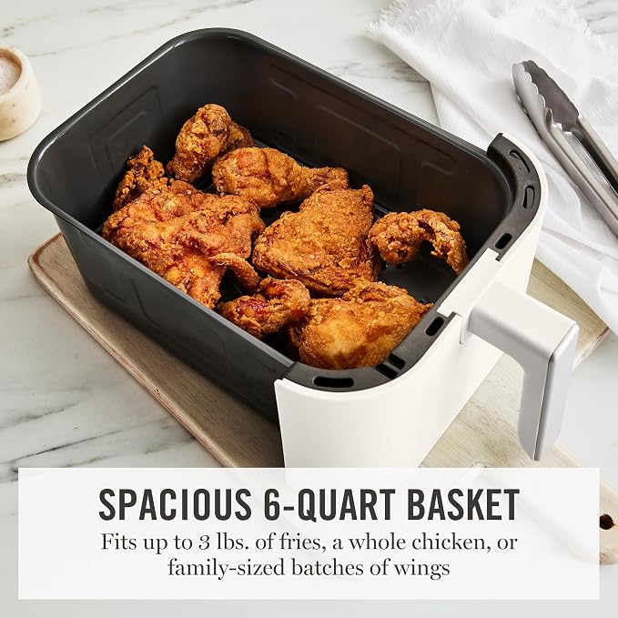Martha Stewart 6-Quart Air Fryer, 6 Presets, Space Saving, Linen Cream | 3lb Capacity, PFAS-Free Ceramic Nonstick Basket & Tray, Bake, Roast, Broil, Dehydrate, Reheat, Shake Reminder, Heat up to 400