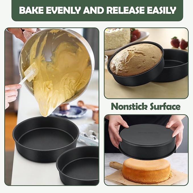 E-far 9.5 Inch Cake Pan, 3PCS Nonstick Stainless Steel Baking Cake Pans | Round Smash Baking Tins Bakeware for Birthday Layer Cake/Cheesecake, Straight Side & Non-Toxic, Leakproof & Easy Clean