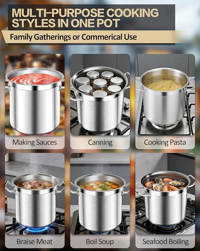 STOCKPOT Large Stock Pot with Lid – Professional Stainless Steel Stockpot 40 Quart – Heavy Duty Cooking Pot for Catering, Soup, and Seafood Boil – Compatible with Most Cooktops